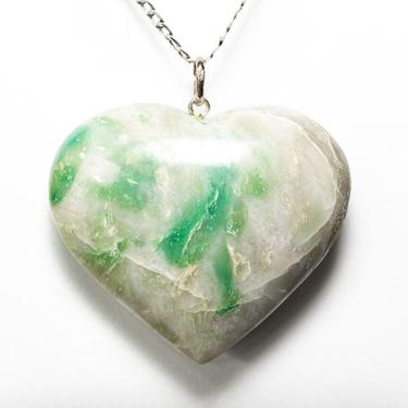 Imagem de Colar Coração Jadeita Verde 40mm Natural Pino Prata 950