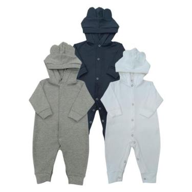 Imagem de KIT 3 PEÇAS Macacões Bebê Orelhinha Unissex - Rovidas Baby, Cinza, Pre