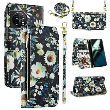 Imagem de Dswteny Capa carteira para OnePlus 11 5G com alça de ombro, 9+ compartimentos para cartão com zíper floral couro PU suporte para cartão capa de celular para One Plus11 1 Plus 1plus11 One+ 1+ mulheres