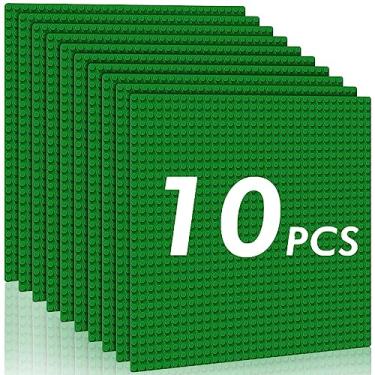 Imagem de Pokiiulk Classic Baseplates Building Plates-Pack of 10 Large 10" x 10" Building Bricks Compatible with All Major Brands,Green