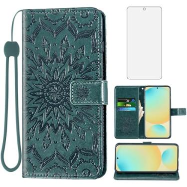 Imagem de Asuwish Capa de telefone para Samsung Galaxy S24 FE 5G carteira com protetor de tela de vidro temperado e couro girassol capa flip fina suporte para cartão acessórios de celular S 24 EF S24FE 24S