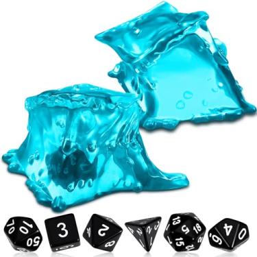 Imagem de Deekin Dice Jail Gelatinous Cube Dice Prison Resin Cube 6 Role Playing Cage with Container Black Polyhedral Set Miniature Accessory for Gatherings Activity Party Game Gift Set(Blue)