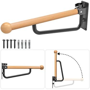 Imagem de Dolibest Barra de segurança para vaso sanitário de 61 cm, barra de apoio dobrável para vaso sanitário, barra de apoio de madeira montada na parede para banheiro. Barra de aderência confortável