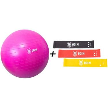 Imagem de Kit Mini Band Bola Pilates 55 cm media suiça Treino Odin Fit, Rosa