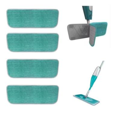 Imagem de Kit 4 Refis de Pano Microfibra Verde para Mop Spray, Esfregão Lava e Seca, Rodo e Vassoura Mágica – Almofadas de Limpeza Eficientes para Todos os Tipos de Chão.