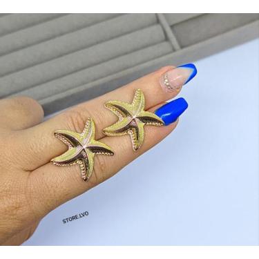 Imagem de Brincos Feminino Estrela do Mar Folheado Ouro Dourado Prata Antialérgi