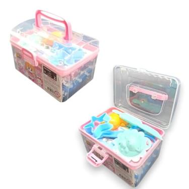 Imagem de Mini Maleta de Massinhas de Modelar 12 Cores, 3 Forminhas, Tesoura, Cortador, Brinquedo Educativo (ROSA)