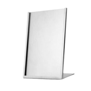 Imagem de oshhni Suporte para placa de preço Moldura para etiqueta Tipo L Versátil Fácil de limpar Suporte para menu Sólido Suporte para pôster para papel A4 Hotel, Prata