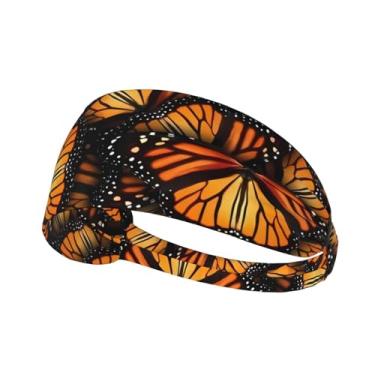 Imagem de Faixas de cabelo para treino com borboletas monarca laranja moda esportes faixas de cabelo yoga para fitness elástico atlético antiderrapante absorvente lenço de cabeça para homens mulheres meninas