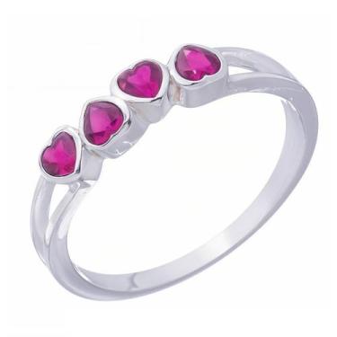 Imagem de Anel De Noivado Solitário Prata 925 Coração De Zircônia Vermelho - DR 