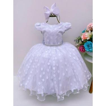 Imagem de Vestido infantil branco bolinhas cinto strass c/ pérolas luxo - vila l