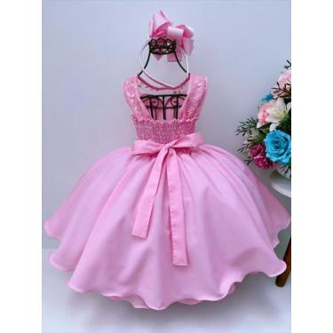Imagem de Vestido infantil rosa chiclete renda cinto pérolas princesas - Flu Flu