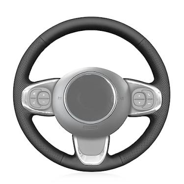 Imagem de MEWANT Capa protetora de volante de carro de couro PU preto costurado à mão para Fiat 500 2015-2021 / 500C 2016-2021 Fiat 500 acessórios de volante