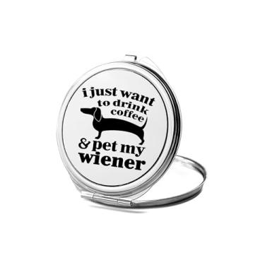 Imagem de DogsMakeMeHappy Espelho compacto I Just Want to Drink Coffee and Pet My Wiener, espelho fotográfico, espelho de maquiagem de viagem pequeno espelho portátil, espelho de bolso portátil, ideia de