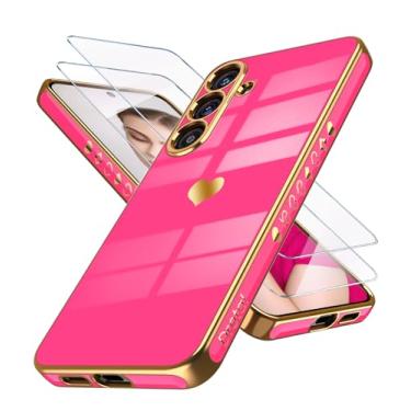 Imagem de Dretal Capa para Samsung Galaxy 25 Plus 5G com protetor de tela, capa de telefone à prova de choque à prova de choque para Galaxy 25 + com coração de amor (rosa choque)