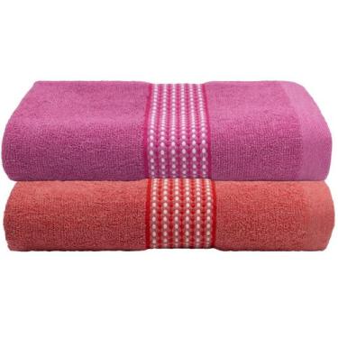 Imagem de Kit 2 Toalhas De Banho Camesa Samba 68x132 cm, Vermellha-Pink