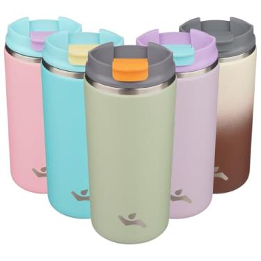 Imagem de Konokyo Copo com tampa, caneca de café de viagem de 350 ml, parede dupla, vácuo, aço inoxidável, copo de metal térmico, garrafa de água isolada, verde macio