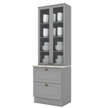 Imagem de Cristaleira Henn Americana 2 Portas 2 Gavetas SD C357-05, Cinza