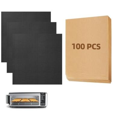 Imagem de Pacote com 4 forros pretos para fritadeira a ar e 100 peças de papel de fritadeira a ar para forno de bancada Ninja Digital Air Fryer, forros de forno de fritadeira a ar, acessórios para torradeira