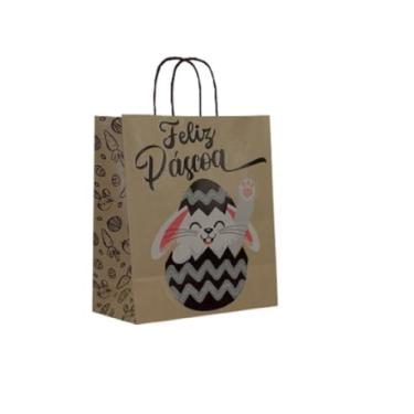 Imagem de Kit de Sacolas Kraft para Embalagem e Presente - Estampa de Pascoa - 10 unidades - 39 x 32 x 19- Sacola de Pascoa