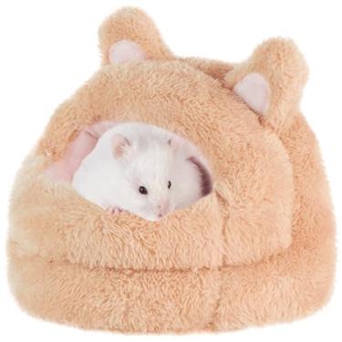 Imagem de Cama de hamster para ambientes internos, ninho de esconderijo de hamster quente com almofada, gaiola pequena para animais de estimação para pássaros ouriços (cáqui, grande)