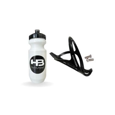 Imagem de Kit Caramanhola garrafa água bike HB 500 ml + suporte, Branco, Preto, 