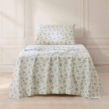 Imagem de Lush Decor Conjunto de lençóis de algodão Rose Garden com 3 peças, azul solteiro, lençóis de algodão, floral, roupa de cama infantil, estilo vintage, decoração de coquete