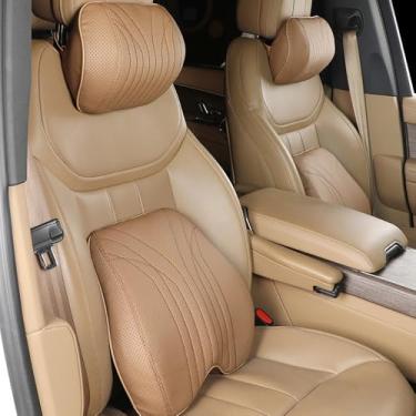 Imagem de MbenRundy Conjunto de almofada de apoio lombar e encosto de cabeça de couro para carro Land Rover Range Rover/Sport 2023-2025 espuma de memória para carro e kit de travesseiro de pescoço de carro