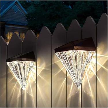 Imagem de 2 peças de arandela solar de diamante LED sem fio com energia solar luzes de parede ao ar livre à prova d'água cerca lanterna de parede, lâmpada pendente de teto LED,