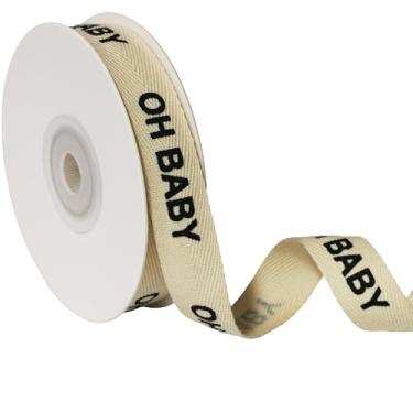 Imagem de YKW Fita de chá de bebê, fita de sarja de algodão Oh Baby para embrulho de presente e decorações, fita de espinha de peixe de creme neutro de 1,5 cm x 10 metros para celebrações de bebês meninos e
