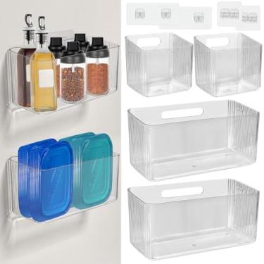 Imagem de BOUTICOL 4 Pcs 2 Tamanhos Plástico Adesivo Montagem Sobre Organizador De Porta De Armário, Sob Pia Porta Prateleira De Armazenamento Caixa De Armazenamento Lateral De Geladeira, Recipiente De Organ