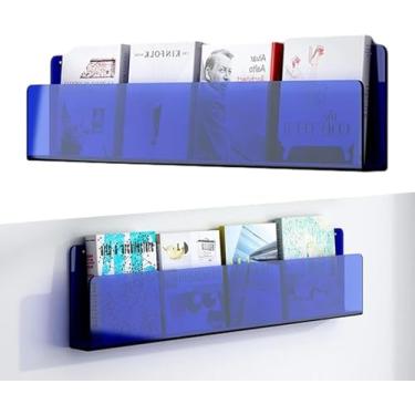 Imagem de ZDJZMGZ Porta-revistas de acrílico, organizador de arquivos de literatura montado na parede, suporte de panfletos para exibição de exibição (azul, 60 cm)