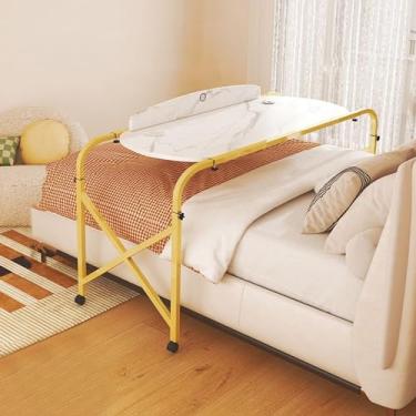 Imagem de DLYZAYE Mesa de cama, mesa de cama com rodas, mesa sobre cama com 4 rodas, mesa de computador móvel tamanho queen com altura e comprimento ajustáveis, mesa de amamentação para casa/hospital (cor