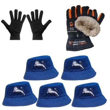 Imagem de Luva Básica, Luva de Moto Forrada, Chapeu Bucket - Kit's (1 Luva Preta + 1 Luva de Moto Laranja + 5 Chapeu Azul)