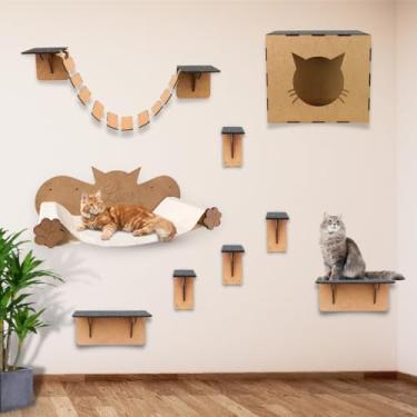Imagem de BOXFAN Playground para Gatos Brinquedo de Parede Kit Prateleiras Nicho Degraus Escada Escadinha Ponte Rede Circuito para Gato em Mdf