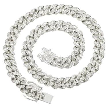 Imagem de FEEL STYLE Corrente masculina de elos cubanos, banhado a ouro, prata, brilhante, Miami, cubano, corrente de diamante, 13 mm, joia hip hop, 45,7-61 cm, 16inch (Women's Choker Size), Zinco, Zircônia