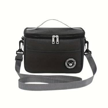 Imagem de Bolsa Térmica Marmita Lancheira Térmica 3 Litros com Alça Ombro Portátil Trabalho Academia Escola Fitness Passeio Masculina Feminina Infantil Compacta Preta 18x26cm Refeição Almoço Lanche
