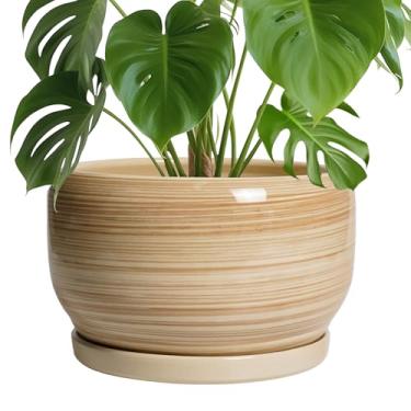 Imagem de SQOWL Vaso de cerâmica - Vaso grande de 25 cm com orifício de drenagem e pires, vaso redondo moderno para plantas internas e externas, vaso de flores de cerâmica decorativo, decoração de varanda