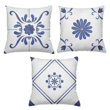 Imagem de Kit 3 Capas De Almofadas Decorativas 45x45cm Estampa Azuleijos Blue - 