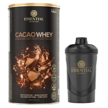 Imagem de Cacao Whey Proteina Isolada e Hidrolisada 840g Lata 30 Doses + Coqueteleira Essential Nutrition