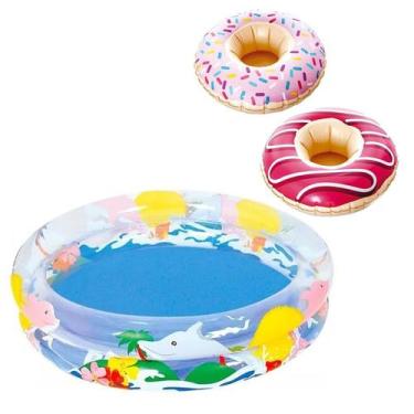 Imagem de Piscina Redonda Infantil Inflável 74L + Bóia de Copo Donuts - Geral