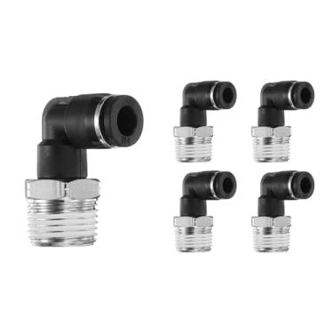 Imagem de HARFINGTON 5 peças de encaixes push to connect cotovelo macho 1/10.2 cm OD x 3/8 polegada NPT rosca plástico conexão rápida mangueira de ar kit de encaixe pneumático conector de bloqueio de pressão