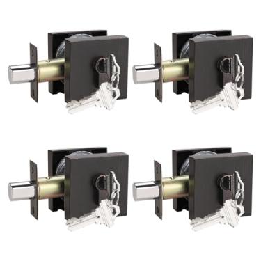 Imagem de Probrico Fechadura de cilindro duplo bronze polido a óleo, fechadura quadrada de segurança residencial para interior e exterior, todas com chave, pacote com 4