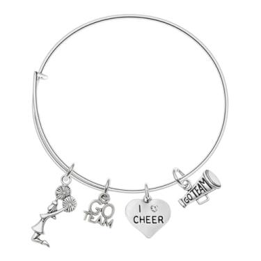 Imagem de Infinity Collection - Pulseira de torcida - Pulseira ajustável - Joia de torcida - Presente para líderes de torcida e treinadores de torcida, 2 3 inch, Aço inoxidável banhado a prata, Sem Pedra