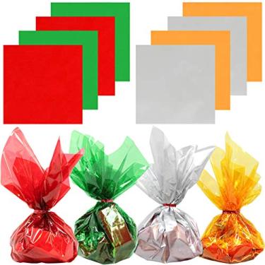 Imagem de AnapoliZ Folhas de celofane pacote com 120 peças | (30,5 x 30,5 cm) 4 cores mistas 2,3 ml | Folhas translúcidas para violoncelo de Natal, verde, vermelho, prata, dourado | Folhas de Natal brilhantes