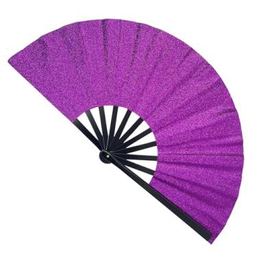 Imagem de Grande ventilador dobrável de glíter, botas no chão, ventilador de mão brilhante, ventilador de clack para dança em linha, ventilador portátil com uma bolsa de pelúcia para roupas de rave, acessórios