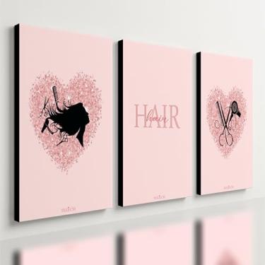 Imagem de Kit 3 Quadro Decorativo Hair Studio Salão Cabelereira Beleza (28x20cm)