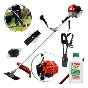 Imagem de Roçadeira Aparador Grama  2T 43cc Anmax 1,7hp com Faca 2 Pontas, Carretel com Fio + Óleo Lubrificante Stihl