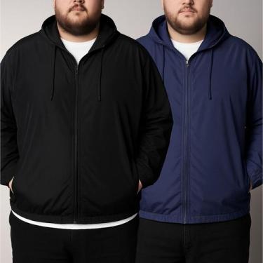 Imagem de Kit 2 Jaqueta Plus Size Corta Vento G1 ao G4 Com Capuz Zíper Leve Resi