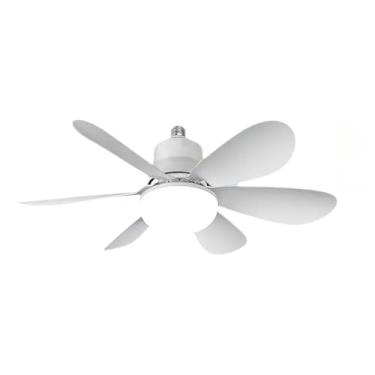 Imagem de Ventilador de Teto LED 60W Lâmpada E27 Com Controle Remoto Bivolt Luminária Economica de Energia 6 lâminas 110V-220V(Branco Acrílico(110V-220V))